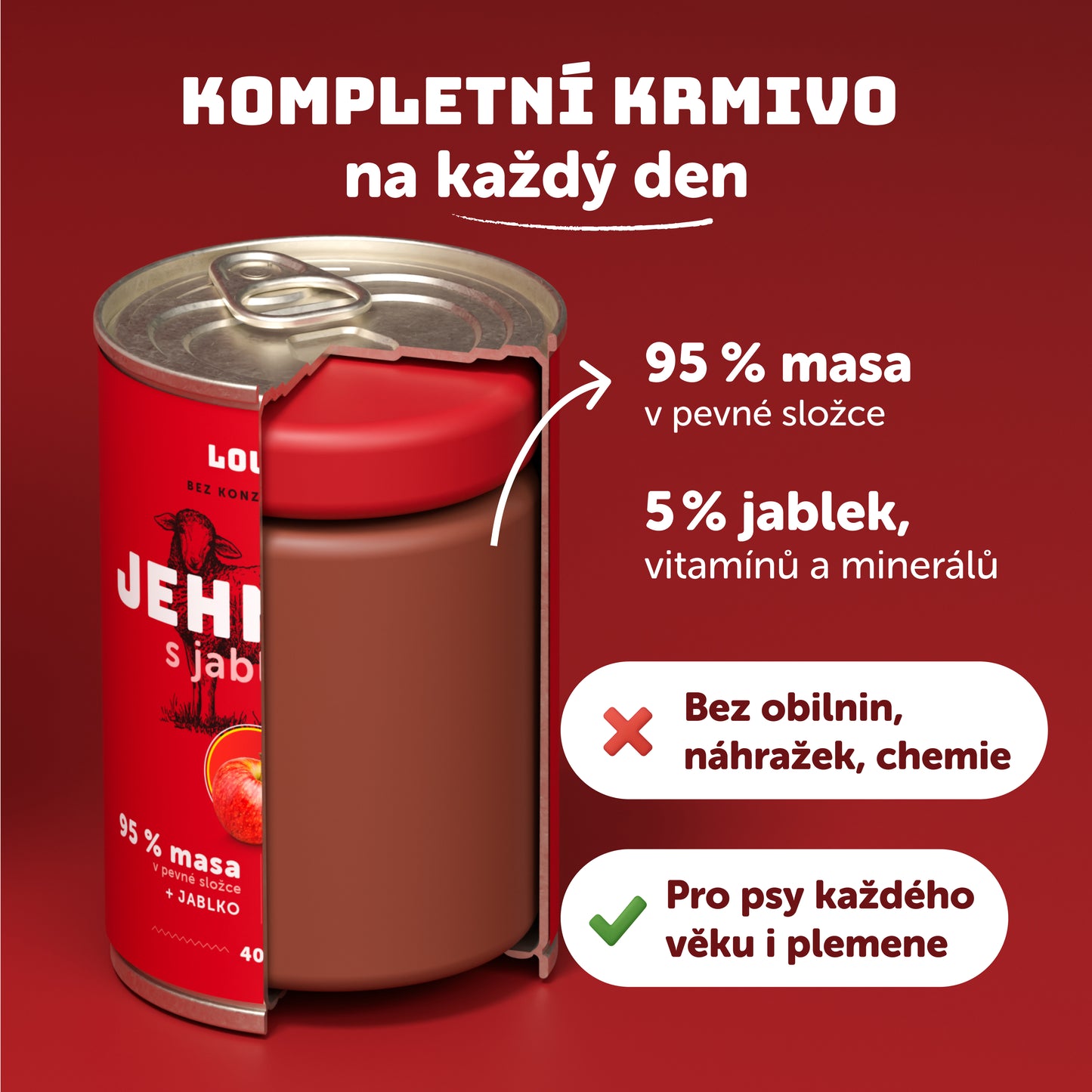 Jehněčí s krůtím, jablkem a prebiotiky 400g