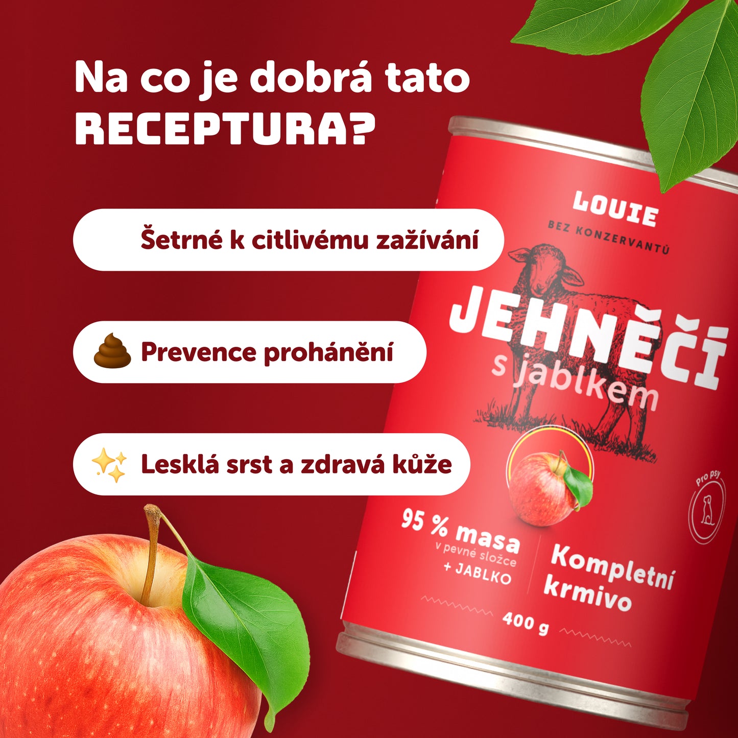 Jehněčí s krůtím, jablkem a prebiotiky 400g