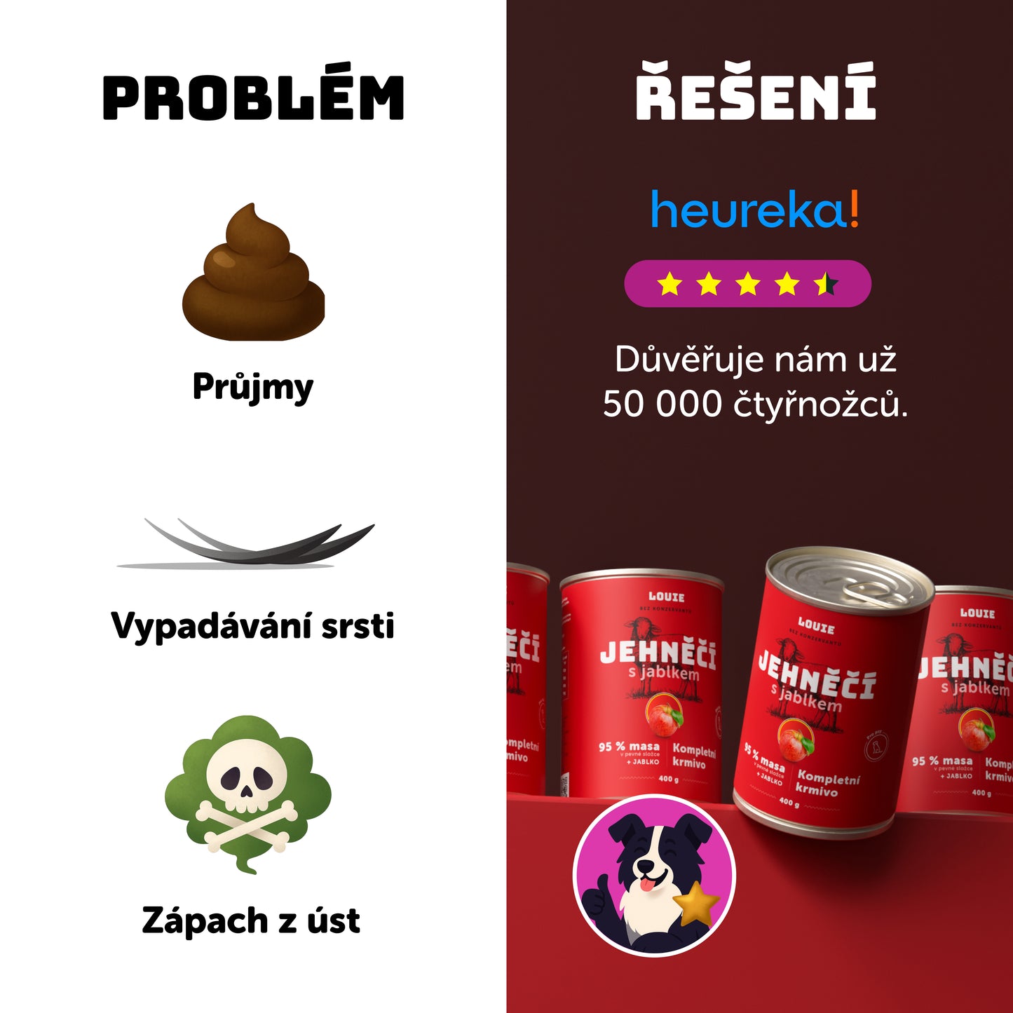 Jehněčí s krůtím, jablkem a prebiotiky 400g