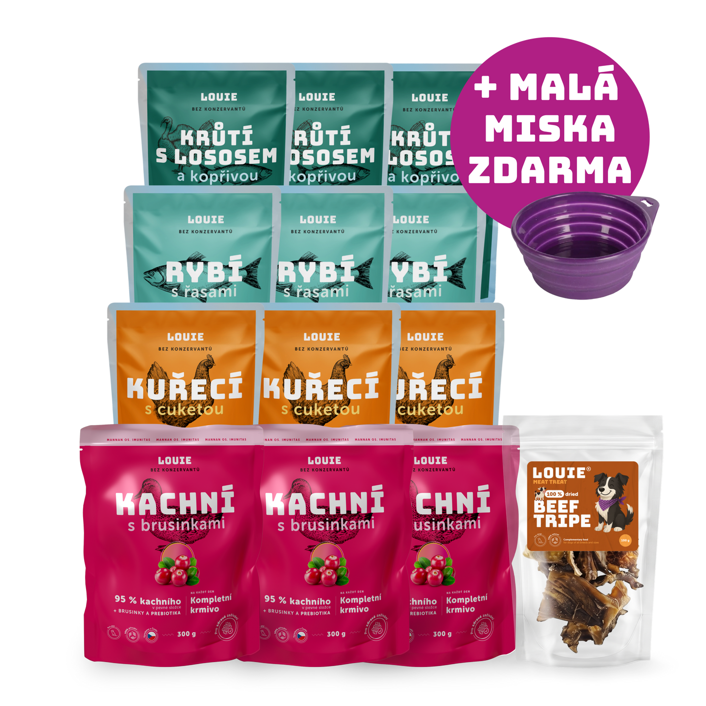 Mix kapsiček na cesty | 12ks | 300g + cestovní miska zdarma