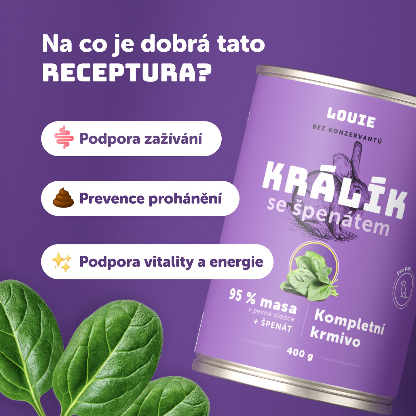 Králík s kuřecím, špenátem a prebiotiky 400g