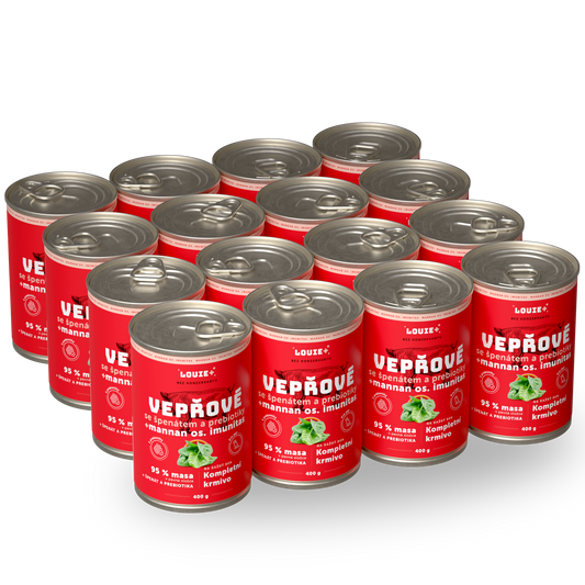 Výhodné balení 16ks - Vepřové se špěnátem a prebiotiky 400g