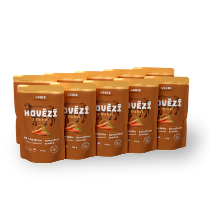 Balení kapsiček 10ks - Hovězí s mrkví a prebiotiky 150g
