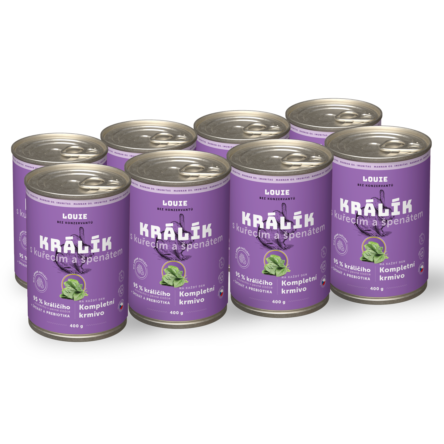 Výhodné balení 8ks - Králík s kuřecím, špenátem a prebiotiky 400g