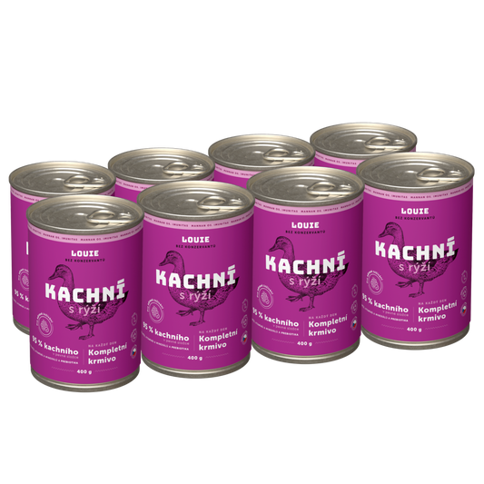 Výhodné balení 8ks - Kachní s rýží a prebiotiky 400g