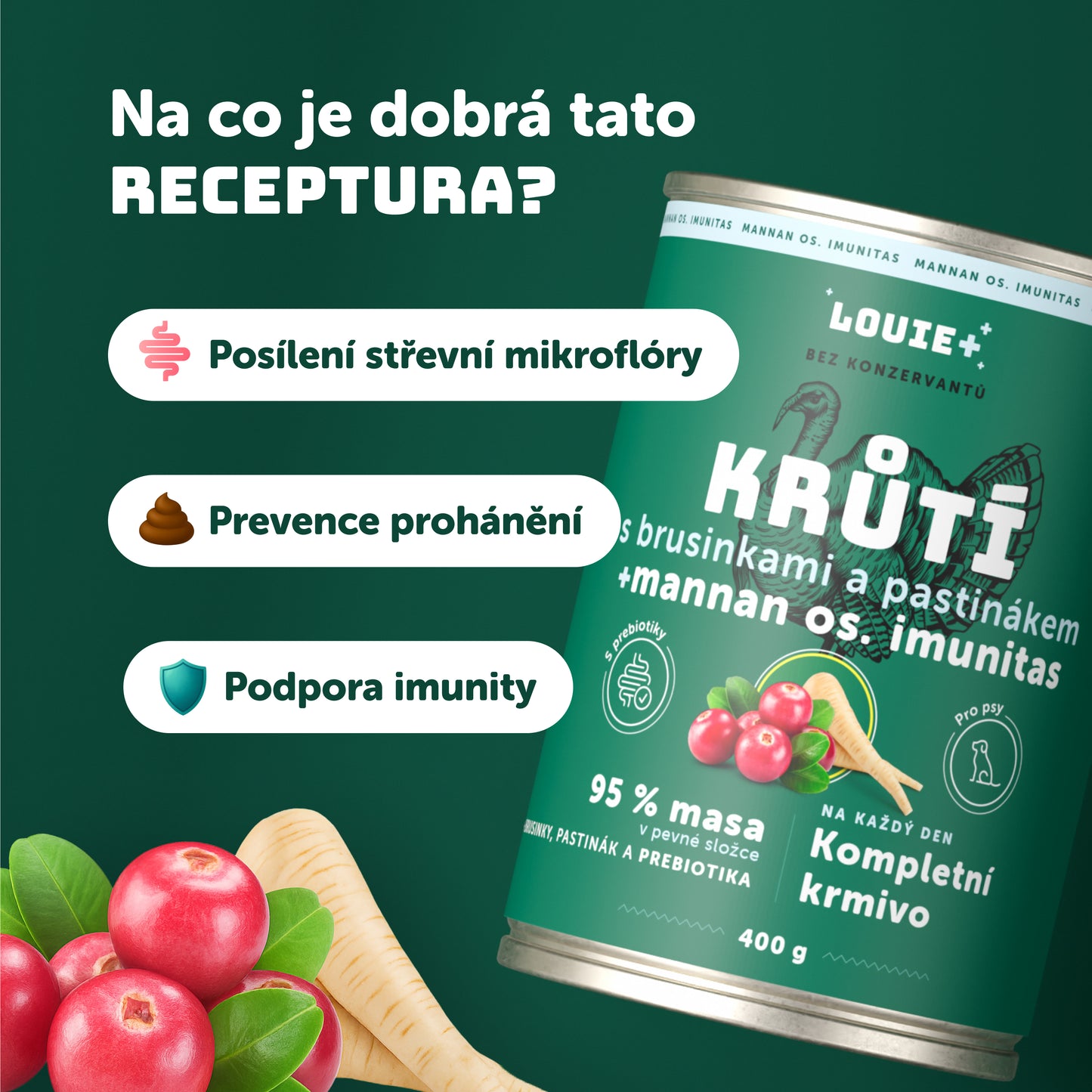 Výhodné balení 8ks - Krůtí s brusinkami, pastiňákem a prebiotiky 400g