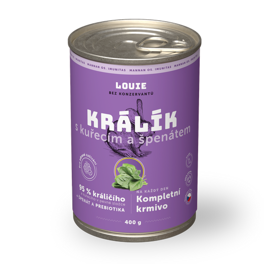 Králík s kuřecím, špenátem a prebiotiky 400g