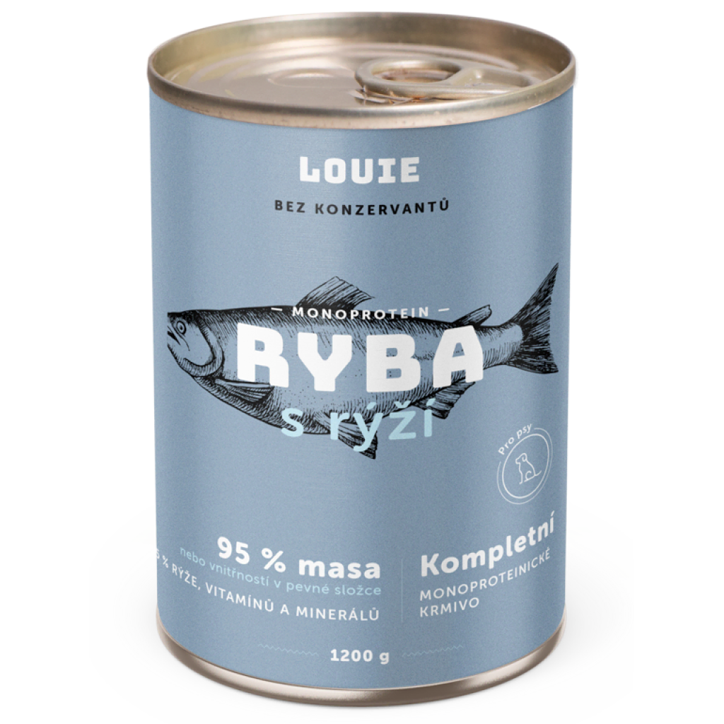LOUIE konzerva pro psy Ryba s rýží 1200g