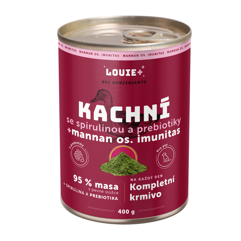 Kachní se spirulinou a prebiotiky 400 g - LOUIE kompletní krmivo pro psy LOUIE konzerva pro psy - Kachní s brusinkami a prebiotiky 400 g