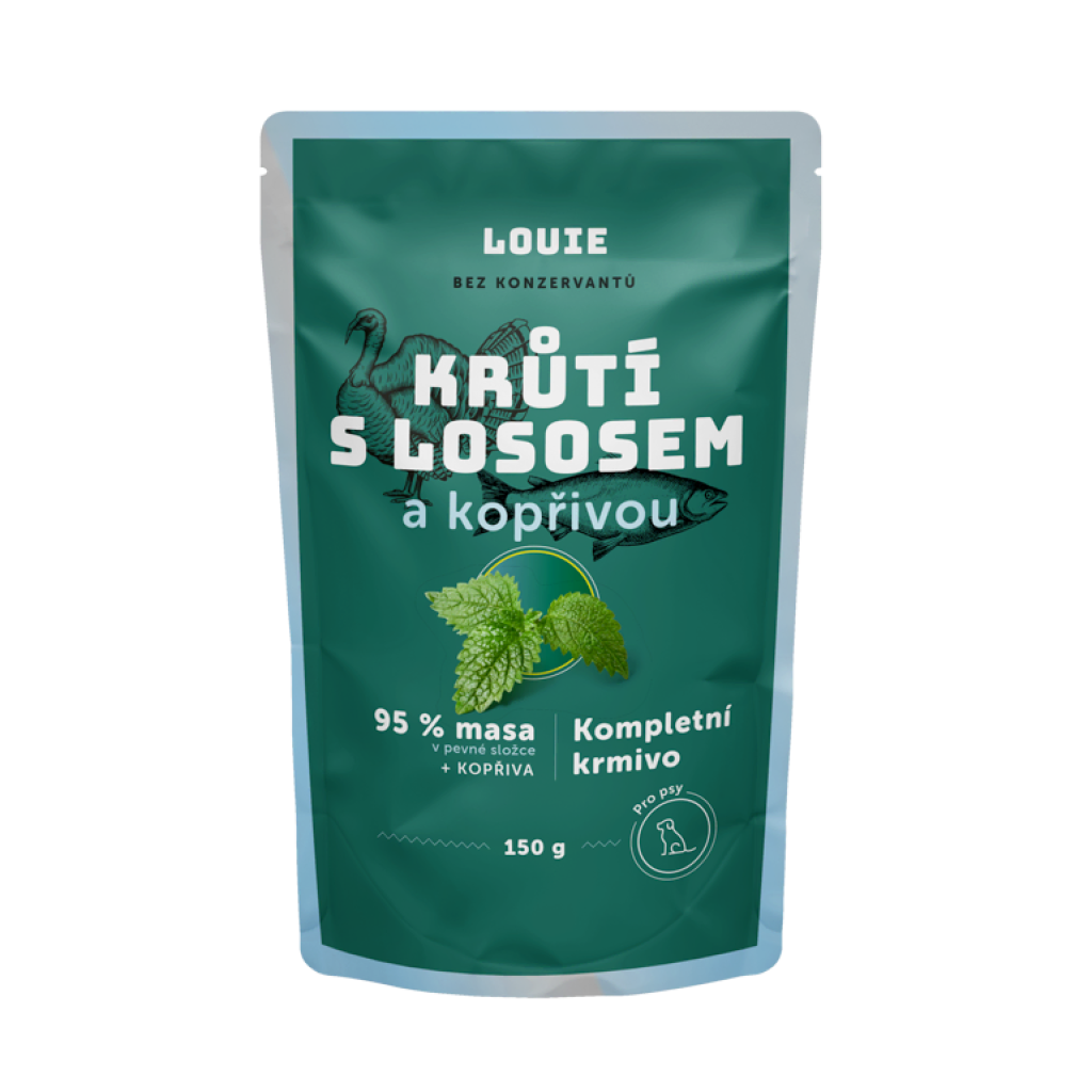 Krůtí kapsička s lososem a kopřivou 150 g – LOUIE kompletní krmivo pro psy