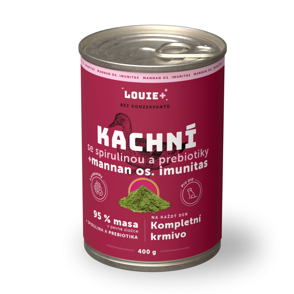 Kachní se spirulinou + prebiotika 400 g - LOUIE kompletní krmivo pro psy