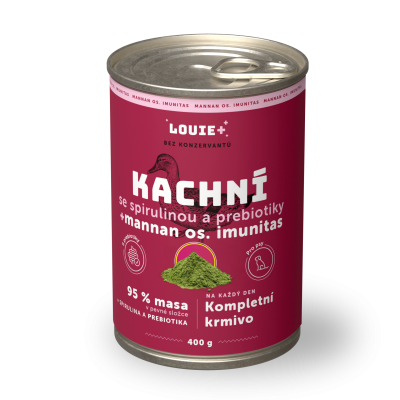Kachní se spirulinou + prebiotika 400 g - LOUIE kompletní krmivo pro psy