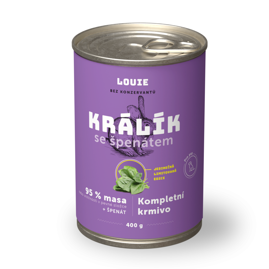 Králík s kuřecím a se špenátem 400g - LOUIE kompletní krmivo pro psy